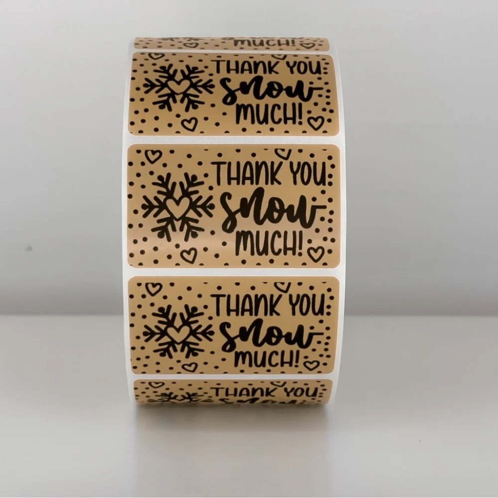 Thank You Snow Much Stickers | Winter Snowflake Labels | Holiday Packaging